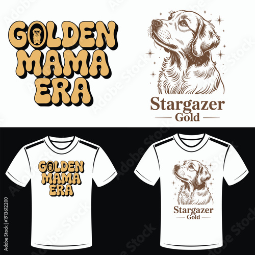Golden Mama Era and Stargazer Gold Golden Retriever graphic designs puppy animal