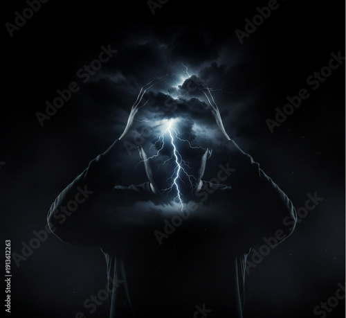 human head with lightning