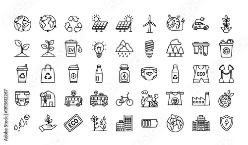 Sustainable Living and Eco Lifestyle Line Icons Toolkit for Web and App Design