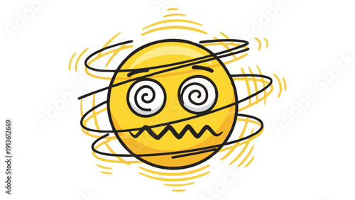 Dizzy Face Emoji with Swirling Eyes and Motion Lines Illustration on White Background