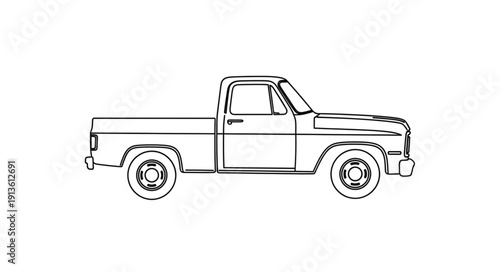Classic Pickup Truck Outline Illustration.