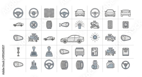 Collection of Automotive Icons and Symbols.