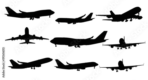 Collection of Airplane Silhouettes in Various Poses.
