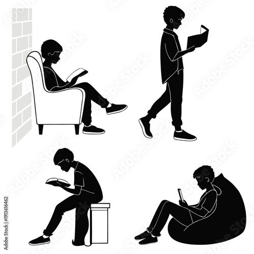 People reading in different positions and places