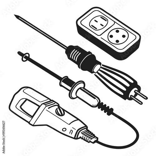 Electric drill and plug with cord and socket