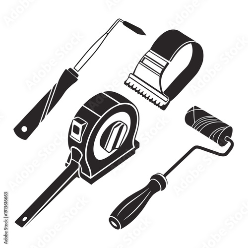 A collection of painting and measuring tools