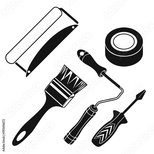 A collection of painting and repair tools
