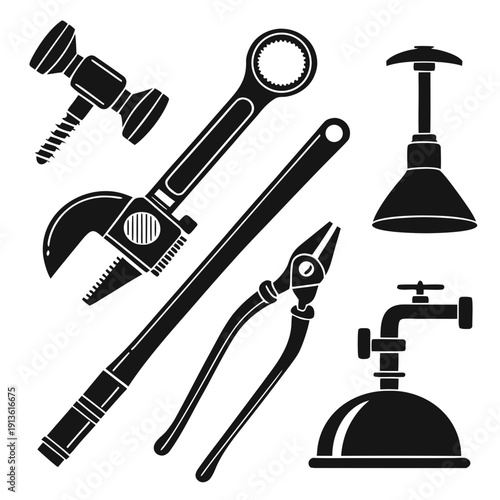 A collection of tools on a white background