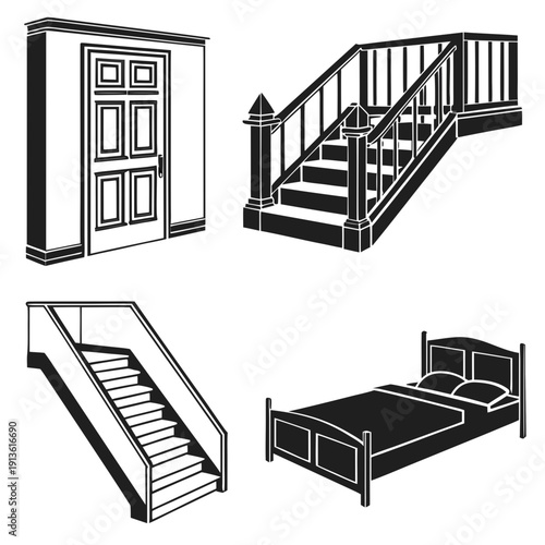 A set of illustrations showing different types of home features