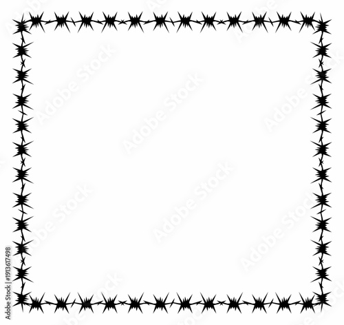 Square frame made of barbed wire represents security, restriction, and a clear boundary, Vector design black colours Y2k art style