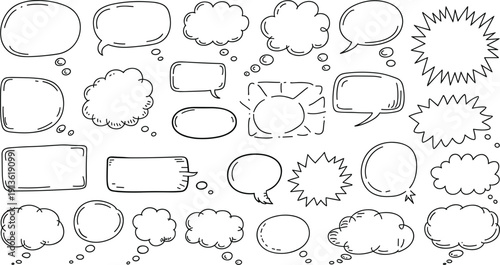 Hand drawn collection of various speech and thought bubble shapes speech bubble comic