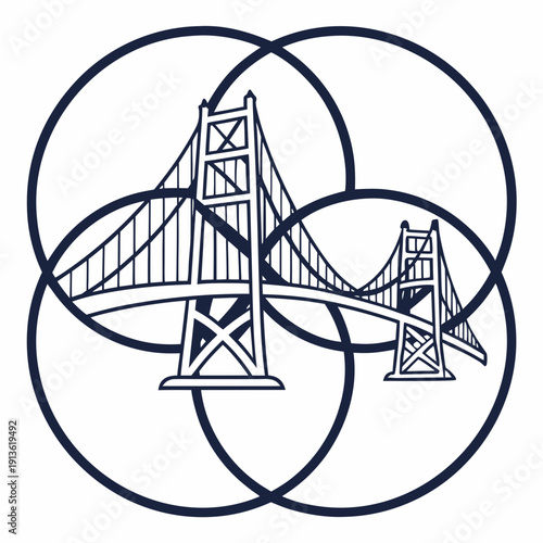 Geometric Bridge Style Emblem Using Stacked Arcs