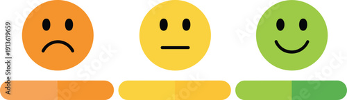 Three cartoon faces showing different emotions with corresponding colored bars icon symbol