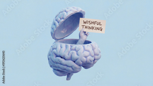 Wishful thinking cognitive bias concept illustrating psychological phenomenon of optimistic belief formation irrational decision making and mental process distortion for behavioral psychology educatio