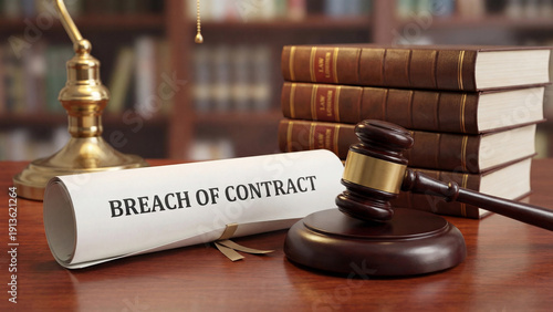 Breach of contract legal dispute documentation representing agreement violation remedy enforcement and contractual obligation failure for civil litigation attorney representation