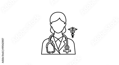 Cartoon vector illustration of a woman character as a professional doctor holding a small child and baby in a sketch art design
