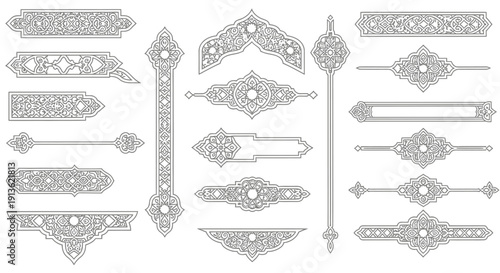 Ornate set of vintage vector design elements featuring victorian frames, calligraphic scrolls, and floral borders for elegant wedding labels and retro ribbon decorations