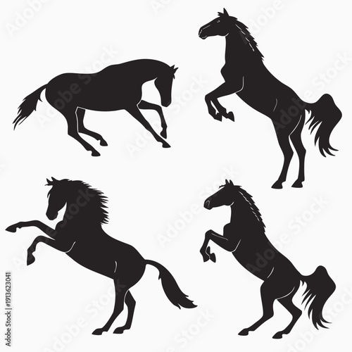 Four black horse silhouettes in different poses
