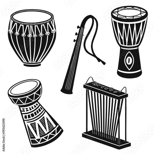 A set of african musical instruments