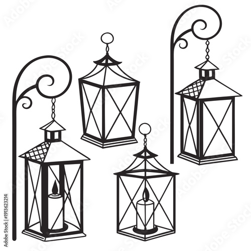 A group of lanterns on decorative poles