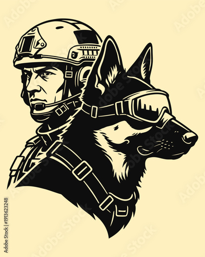 Tactical K9 Unit Operator and German Shepherd Vector Graphic