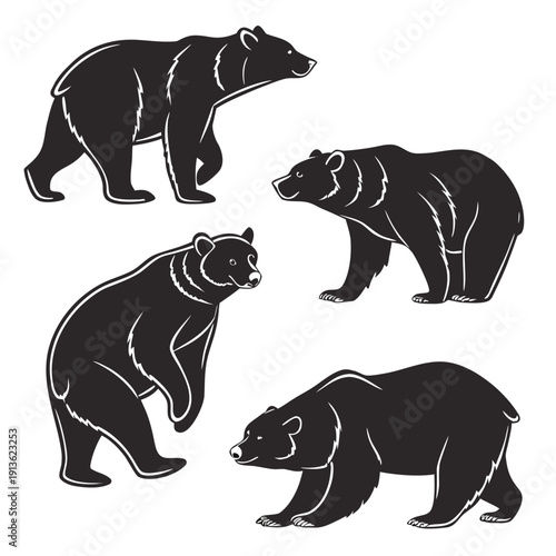 Four black bear silhouettes in different poses