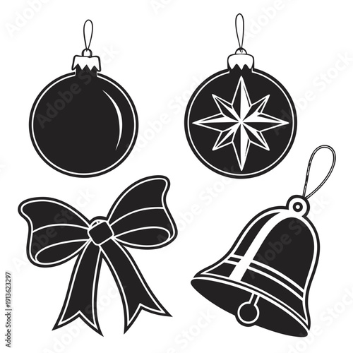 Christmas icons including ornaments and a bell