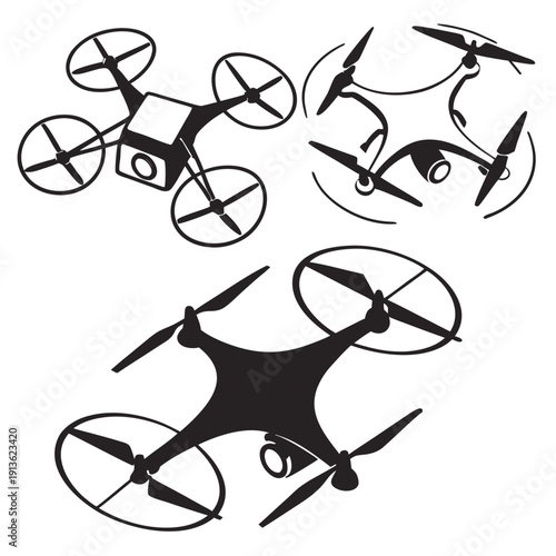 A group of drones flying in different directions