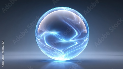 Glowing blue sphere with light patterns