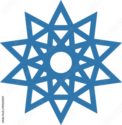Abstract blue eight pointed geometric star symbol