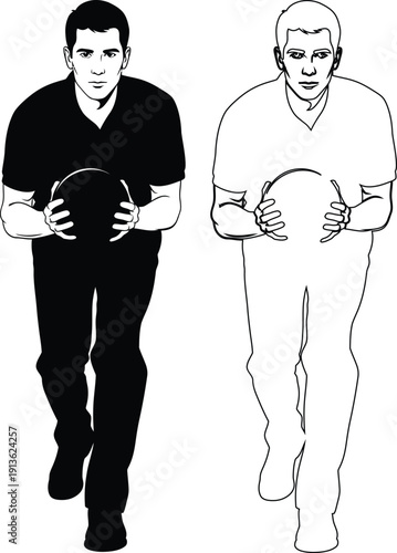 Two basketball players demonstrating different ball-holding techniques while dribbling