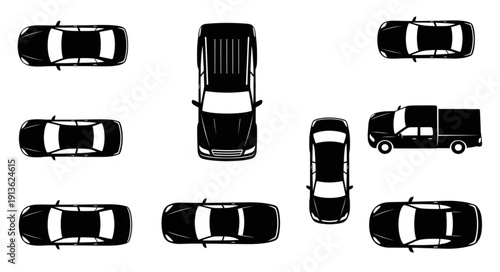 Collection of car silhouettes viewed from above.