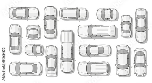 Collection of cars seen from above in a parking lot.