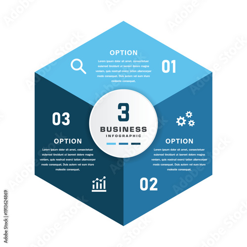 3 Segment Hexagonal Business Infographic with Icons for Presentation template