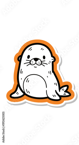 Cute cartoon seal sticker design, playful marine mammal illustration for kids