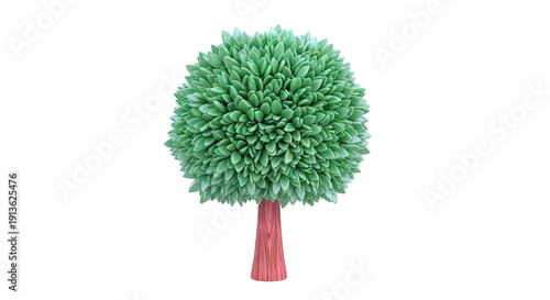Stylized green tree with dense foliage and wooden trunk