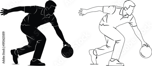 Two athletes demonstrating proper bowling techniques and body postures during a game.