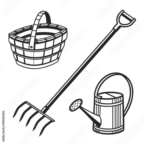 Gardening tools on a white background