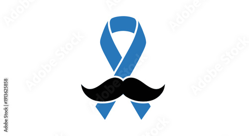 Blue awareness ribbon with a black mustache, symbolizing men's health awareness and Movember campaigns against prostate cancer.