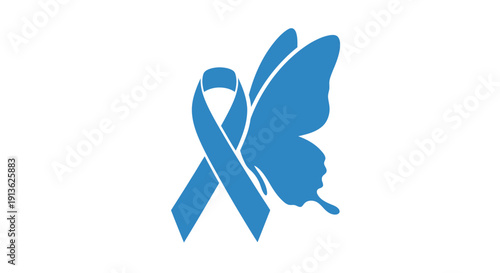A blue awareness ribbon combined with a butterfly wing, symbolizing support and hope for various causes.