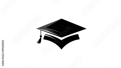 Black Graduation Cap with Tassel on Books Icon Vector. Symbol of Academic Achievement, Education, Learning, and Success.