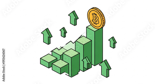 Bitcoin investment concept, financial growth graph flat design.