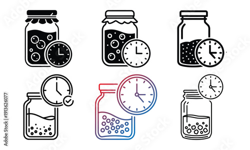 Fermented foods icons: jars and time progression