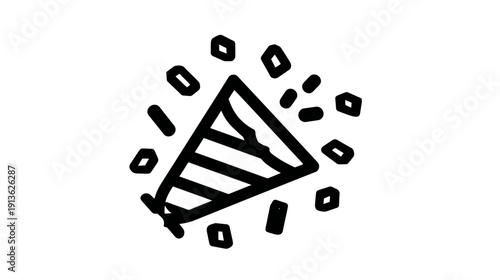 Hand drawn party popper with bursting confetti. Doodle vector icon for celebration, event, carnival, new year, holiday fun.