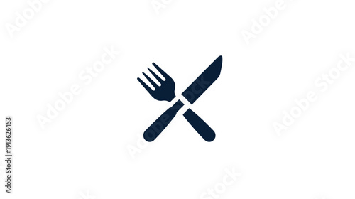 Minimalist crossed fork and knife icon. Simple cutlery symbol for restaurant, dining, and food service design.