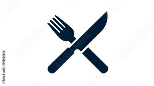 Simple Crossed Fork and Knife Utensils Icon. Symbolizing Dining, Restaurant, Food, Meal, and Culinary Concepts.