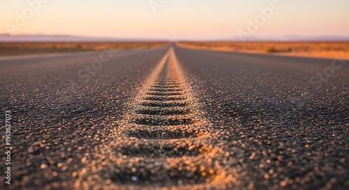 Low Angle View of a Long Straight Desert Road Stretching to the Horizon