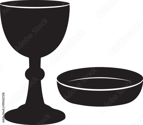 Holy communion chalice and plate silhouette vector illustration for sacrament ceremony art