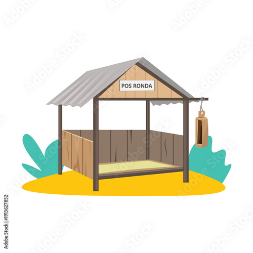 Pos Ronda vector illustration,pos ronda  is a traditional village-style security post in Indonesia, mostly made of wood
