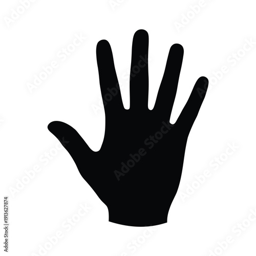 A simple black silhouette of a human hand with fingers spread